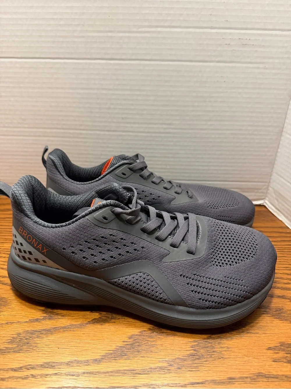 Bronx Men's Knit Athletic Sneakers - Gray with Orange Accents Wide Toe Box 42/10